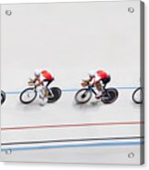 High Angle View Of Competitors In Bicycle Race Acrylic Print