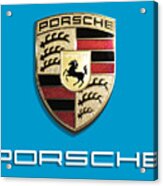 High Res Quality Porsche Logo - Hood Emblem Isolated On Colorful Background Acrylic Print