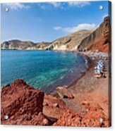 High Up View Of Famous Red Beach, Santorini, Greece Acrylic Print