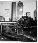 Houston Texas Skyline Over The Buffalo Bayou In Black And White Acrylic Print