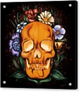 Human Skull Painting, Skull And Flowers Acrylic Print