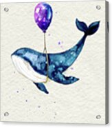 Humpback Whale With Purple Balloon Watercolor Painting Acrylic Print