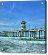 Huntington Beach Pier Panorama Southern California Seascape Surfing Art Acrylic Print