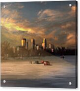 Ice Fishing On Lake Nokomis At Sunset Acrylic Print