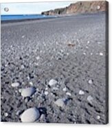 Iceland Black Beach With Rocks Acrylic Print