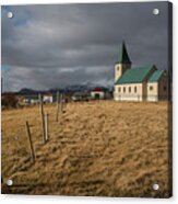 Icelandinc Landscape With Traditional Church In Iceland Acrylic Print