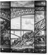 Iconic Bridges Of Porto Triple Black And White Acrylic Print