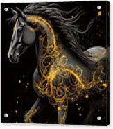 Illustration Of A Horse In Black And Yellow Tones On A Dark Back Acrylic Print
