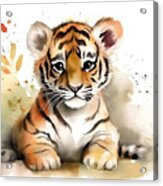 Illustration Of Watercolor Cute Baby Tiger, Acrylic Print