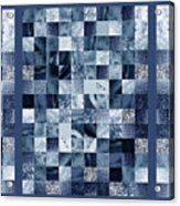 Indigo Blue Watercolor Squares Art Mosaic Quilt Acrylic Print