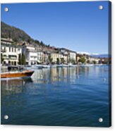 Italy, Lake Garda, Salo, Waterfront Promenade With Boats Acrylic Print