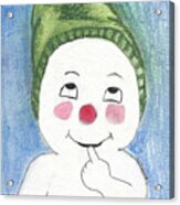 Jacques Frost Snowman With Rosy Cheeks And A Green Toboggan Acrylic Print
