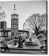 J.c. Nichols Memorial Fountain In The Plaza - Kansas City Bw Square Format Acrylic Print