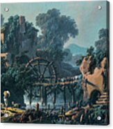 Jean Baptiste Pillement Lyon 1728 1808 River Landscape With A Mill And Shepherds Acrylic Print