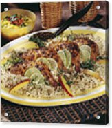Jerk Chicken Served With Rice Acrylic Print