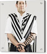Jewish Man Wearing Tallit And Teffillin For Prayers Acrylic Print