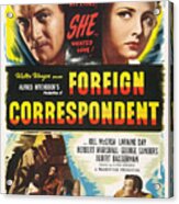 Joel Mccrea And Laraine Day In Foreign Correspondent -1940-, Directed By Alfred Hitchcock. Acrylic Print