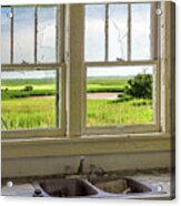 Kitchen Window Prairie View - View From Abandoned Nd Homestead Kitchen Window Acrylic Print