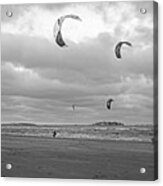 Kitesurfing On Revere Beach Black And White Acrylic Print