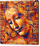 La Scapigliata, 'the Lady With Dishevelled Hair', By Leonardo Da Vinci - Colorful Dark Orange Acrylic Print