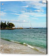 Lahaina Yacht Harbor In The Distance On The Beach In Front Of The Town Of Lahaina, Maui, Hawaii. Acrylic Print