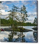 Lake With Trees And Rocks In The Dalsland Lake District In Sweden. Acrylic Print