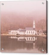 Lakeside Church Shrouded In Fog Acrylic Print