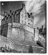 Landmarks Of Scotland Edinburgh Castle Black And White Acrylic Print