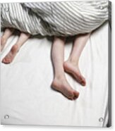 Legs Of Boys Under Duvet Acrylic Print