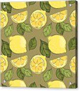 Lemon Blossom Seamless Pattern Hand Drawn Yellow Lemons With Green Leaves Botanical Garden Fruits Acrylic Print