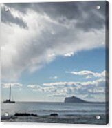 Soft Clouds Float Over The Mediterranean Sea, Seascape With Sailing Boat Acrylic Print