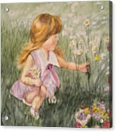 Little Girl Picking Flowers Acrylic Print