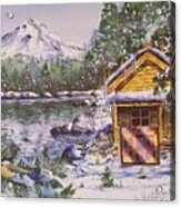 Log Cabin Mountain Quilt Acrylic Print