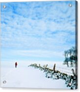 Lone Figure In The Snow, Parsley Hay, Derbyshire, Peak District, England Acrylic Print