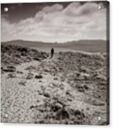 Lone Hiker On The Abbotts Lagoon Trail In Monochrome Acrylic Print