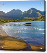 Lone Man On The Sand Of Hanalei Beach On The Nor Acrylic Print