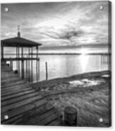 Long Sunset Dock Black And White Acrylic Print