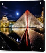 Louvre Pyramid Reflection At Night Acrylic Print