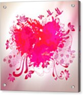 Loving Watercolor Splash Heart With Sketch Graphical Elements Acrylic Print