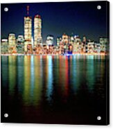 World Trade Center Twin Towers, Lower Manhattan New York City Nighttime Cityscape 1985 Acrylic Print