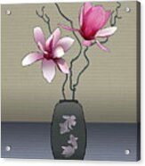 Magnolia In Two Fish Vase Acrylic Print