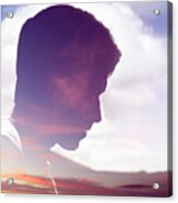 Male Face Silhouetted In Sky Acrylic Print
