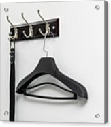 Male Leather Belt On Hanger On Hooks. Acrylic Print