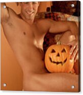 Male Nude With Halloween Pumpkin Acrylic Print