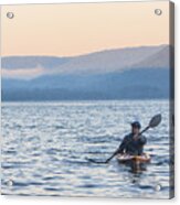 Man Kayaking At Sunrise On Skaneateles Lake, Skaneateles, New York State, Usa Acrylic Print