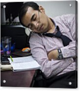 Man Sleep On Office Acrylic Print