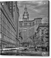 Manhattan Municipal Reflection Bw Acrylic Print