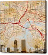Map Of Downtown Jacksonville, Florida, And Skyline Blended On Old Paper Acrylic Print