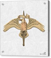 Marine Special Operator Insignia - Usmc Raider Dagger Badge Over White Leather Acrylic Print