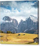 Meadow Field And The Dolomiti Rocky Peaks Alpe Di Siusi Seiser Alm Italy Acrylic Print